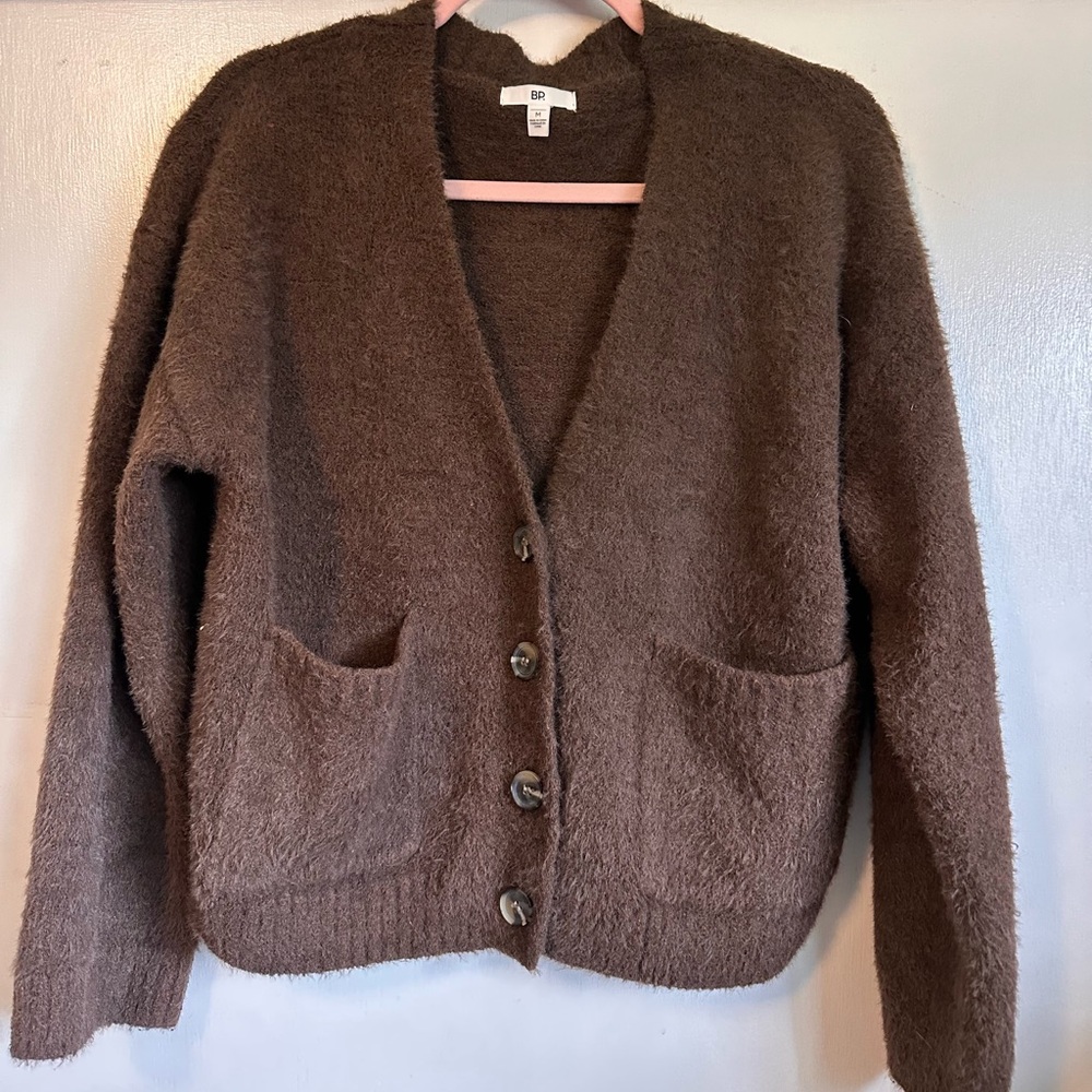 Nordstrom Brass Plum Cozy Teddy Brown Cardigan Sweater SZ Med